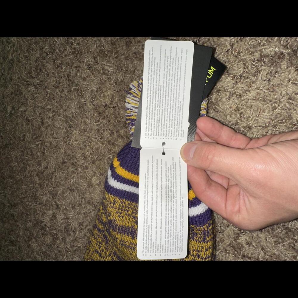 Nike LSU Tigers Purple Sideline Logo Cuffed Knit Hat with Pom Sample - Picture 10 of 11